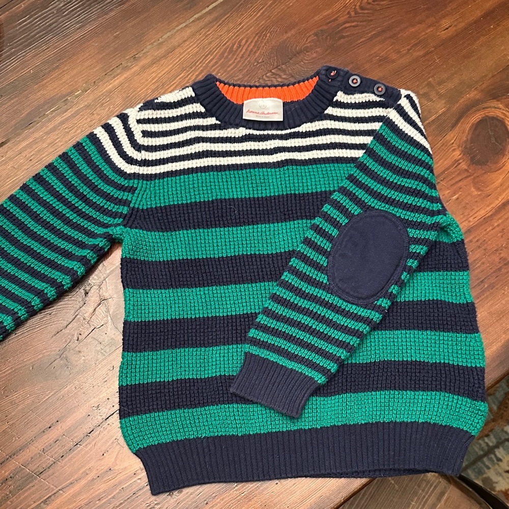 Hanna Andersson Navy and Green Striped Kids Sweater